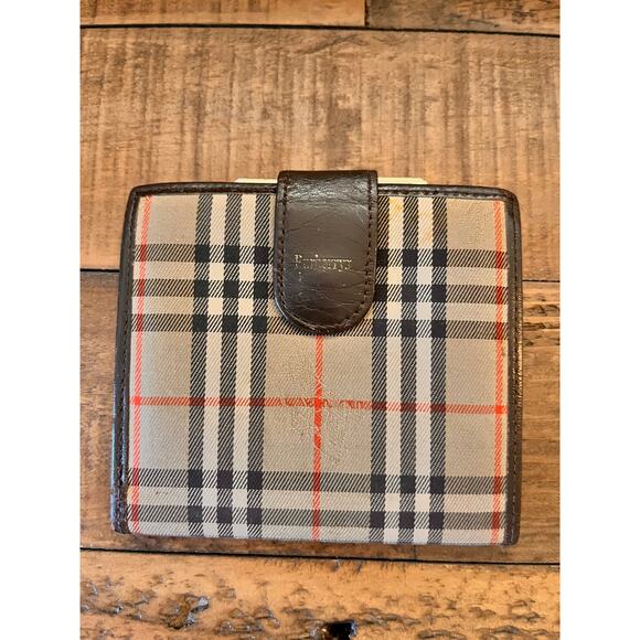 Vintage BURBERRY Bi-Fold Kiss Lock Wallet In Classic Nova Check - Picture 1 of 10